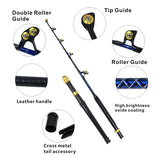 ORJD Sea Fishing Rods for Boat GS 80-130LBS Big Game Rod Leather Handle 6' 4+1 Roller Guide Cane Trolling Rod Fly Rods Crankbait