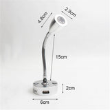 DC12V 24V RV Boat LED Reading Light Dimmable Flexible Gooseneck Wall Lamp for Truck Motorhome Yachts Cabin with USB Charger Port