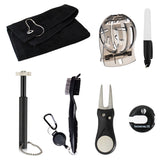 7Pc/Set Golf Club Cleaning Kit Golf Cleaning Brush w Carabiner Golf Towel Green Fork Golf Club Groove Sharpener Golf Accessories