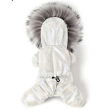 Luxury Fur Collar Dog Clothes Waterproof Windproof Dog Overalls for Small Dog Adjustable Waist Warm Puffy Pet Clothing Hair Free