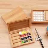 Empty Bamboo Paint Palette With Lid Portable Watercolor Paint Tray Storage Box With 24/36 Half Pans for Painting Art Supplies