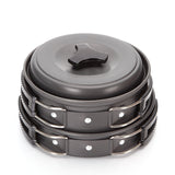 Desert Fox Outdoor Tableware Camping Cookware Pots Set, Lightweight Mini Aluminum Folding Pot Set with Storage Sack, 1-4 Person