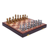 Easytoday Metal Glossy Golden And Silver Chess Pieces Solid Wooden Folding Chess Board High Grade Professional Chess Games Set