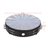 10 Inch Wooden Radiant Tambourine Handbell Hand Drum with Double Row Jingles Reflective Drum Head Percussion drum Musical Toy