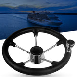 Marine 13 1/2" Steering Wheel 5 Spoke Cap, Marine Black Steering Wheel 25 Degree Dish