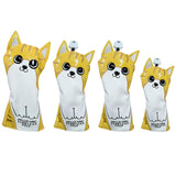 Golf Club Cover Cute Crooked Cat Golf Wood Cover PU Leather Waterproof Soft Comfortable for Driver Fairway Hybrid Wood Covers