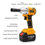 Cordless Impact Wrench Brushless 330NM Torque Stepless Speed with 21V Li-ion Battery and Charger Variable Speed with 22mm Socket