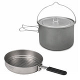 Lightweight Camping Titanium Cookware Set 2.8L Pot with 1.1L Pan for Outdoor Camping Backpacking Hiking Cooking Equipment