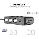 12-24V Cigarette Lighter Splitter QC3.0 + 3-Port USB Car Charger with ON-Off Switch LED Display Voltag for All Phone and PC