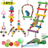 14 Pcs Bird Toys Set Swing Chewing Training Toys Small Parrot Hanging Hammock Parrot Cage Bell Perch Toys with Ladder