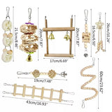 8pcs Bird Parrot Swing Hanging Toy Natural Wood Bell Bird Cage Bird Toys For Parrots Parakeets Cockatiels Finches Budgie 8 Pack