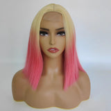 Short straight hair wig with gradient color chemical fiber headgear