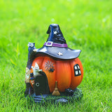 Hot Halloween Theme Ornament Luminous Resin Witch Pumpkin House for Home Living Room Garden Decoration