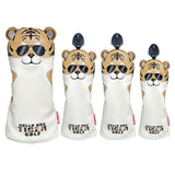 Golf Headcover For Driver Fairway Hybrid PU Leather Waterproof Tiger Golf Wood Cover Soft Durable Golf Club Covers Number Tag