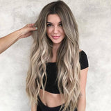Wig Ladies Long Curly Hair Big Wave Gradient Color Fiber Head Cover