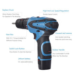 12V Electric Screwdriver 30NM Wireless Drill With Led Light Portable Battery Nail Drill Machine Garden Carpentry Power Tool Set
