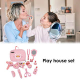 Wooden Beauty Salon Toys 12-Pieces Toddler Makeup Kit With Cosmetic Bag Wooden Pretend Makeup Playset Toy Portable Makeup Kit