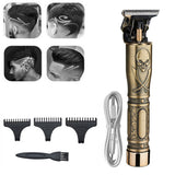 Professional Men T-blade Outliner Electric Hair Clipper Skull Embossed Metal Hair Trimmer USB Rechargeable Hair Cutter Machine