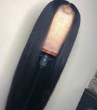 Real Hair Wig Women's Long Straight Hair Mid-Part Real Lace Head Cover 4x4Lace Front Wig