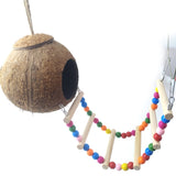 Coconut Bird Nest Hut with Ladder for Parrots Parakeets Conures Cockatiels Small Animals House Pet Cage Habitats Decor