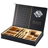24Pcs Dinnerware Set Gold Cutlery Set Stainless Steel Steak Knife Fork Coffee Spoon Gift Box Flatware Set Kitchen Accessories