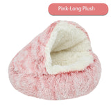 New 2 In 1 Hooded Cave Winter Warm Cat Dog Bed Round Soft Long Plush Dog House Bed For Small Dogs Kennel Cats Pet Nest