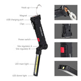 COB LED Flashlight Portable USB Rechargeable 5 Mode Car Working Light Magnetic Torch Hanging Hook Lamp For Repairing Camping