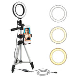 Camera Tripod Stand Dimmable LED Studio Camera Ring Fill Light Tripod Stands Video Live Photo Lights With Holder