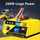 Car Battery Charger Automatic Intelligent Pulse Repair 130V-250V 200AH 12/24V Five Charging Modes Lead Acid Battery With Adapte