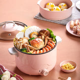 220V 2.5L Electric Cooking Pot Multifunction Mini Hot Pot Non-stick Multi Cooker Electric Steamer Hotpot White/Pink Color