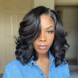 Wigs Ladies Long Curly Hair Black Slanted Fiber Head Cover Wigs