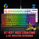 HXSJ L100 2.4G Wireless Membrane Keyboard 87 Keys Layout RGB Light Effect ABS Key Cap Built-in 1800mAh Lithium Battery