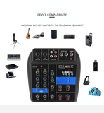 MX04 4-Channel Bluetooth Mini Mixer Sound Card Audio DJ 16 Digital Effects Noise Reduction LED Level Display For Bar Singing