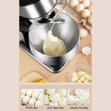 1200W Electric Whisk multifunction Food Processor Mixer 5.5L Silent Kneading 6 Speed with Stainless Steel Bowl Dough Machine