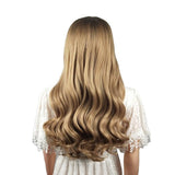 Long curly hair wig, middle part gradient color top dyed black high temperature silk chemical fiber headgear