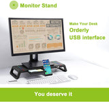 Monitor Stand Riser Foldable, RGB Computer Monitor Riser with 4Pcs USB Port, Foldable Monitor Stand with Drawer Storage