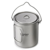 Lixada 3 Pieces Titanium 750ml Pot 420ml Water Cup Mug with Lid Handle Folding Spork Outdoor Camping Picnic  Cookware