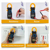 Digital Clamp Meter Smart Multimeter Measures Resistance Alternating and Direct Current Voltage Earth Live Line Diodes Yellow