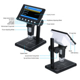Digital Microscope Stereo Microscope Photo and Video with 4.3-inch 1080P Screen 1000X Magnification Zoom 8pcs LED Lights