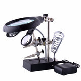 MG16129-C Welding magnifying glass 5 LED Auxiliary Clip Magnifier 3 In1 Hand Soldering Solder Iron Stand Holder Station