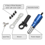 Rivet Gun Adapter for Electric Drill Cordless Riveting Tool with Wrench 100pcs Rivet Detachable 3/32'' 1/8'' 5/32'' 3/16'' Rivet