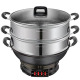 220V Household Electric Frying Wok 3 Gear Adjustment Iron Pot 36cm Diameter Non-Stick Multi Cooker Frying Machine With Steamer