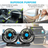 12V Car Cooling Fan With 360°Rotatable Dual Head 2 Adjustable Dashboard Electric Fan With Detachable Self-adhesive Tape Small