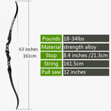 63 Inch Recurve Bow 18-34 Lbs Hunting Bow Outdoor Sport Recurve Bow Archery Hunting Shooting Section Divided Left or Right Hands
