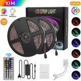 RGB LED Strip Light 5M 10M 15M 30Leds/m SMD5050 DC 12V Tape Ribbon Diode Flexible Waterproof 44keys Controller Adapter Set