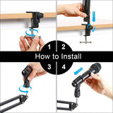 Mic Boom Arm Stand,Adjustable Game Microphone Boom Scissor Arm Stand with Phone Holder for Snowball Other Mics