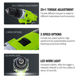21V Electric Drill Cordless Impact Drill Electric Screwdriver Power Tools with Lithium-Ion Battery for Drilling & Tighten Screws