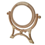 Rattan Innovative Art Decoration Round Makeup Mirror Dressing Bathroom Wall Hang Rattan Dressing Table Makeup Mirror