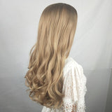 Long curly hair wig, middle part gradient color top dyed black high temperature silk chemical fiber headgear