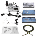 KKmoon 3 Airbrush Kit With Air Compressor Dual-Action Hobby Spray Air Brush Set Tattoo Nail Art Paint Supply w/ Cleaning Brush